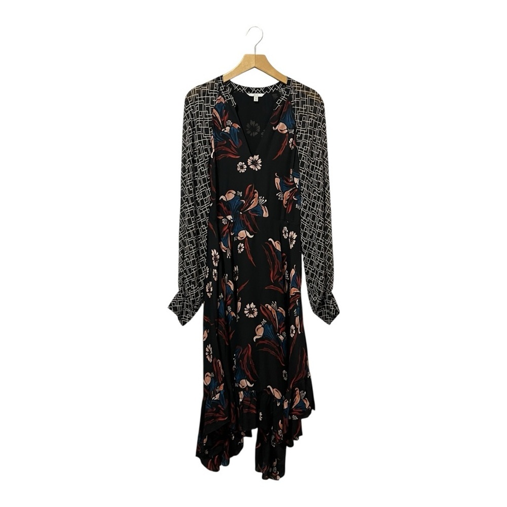 New Joie Morley Maxi Dress 100% Silk Boho Size 10 Caviar Mixed Media - Picture 4 of 7